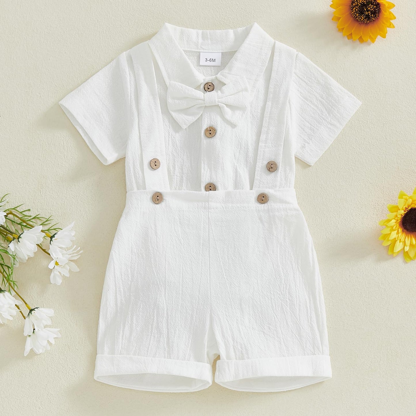 GOOCHEER Newborn Baby Boy Gentleman Outfit Suit Short Sleeve Bowtie Romper Jumpsuit Suspender Shorts Set Summer Dress Clothes