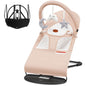 HKAI Baby Bouncer, Portable Baby Bouncer Seat for Babies 0-18 Months, 100% Cotton Fabrics, 3 Modes of use with Rocker and Stationary Options, Infant Rocker Chair with Hanging Toys-Organic Oat