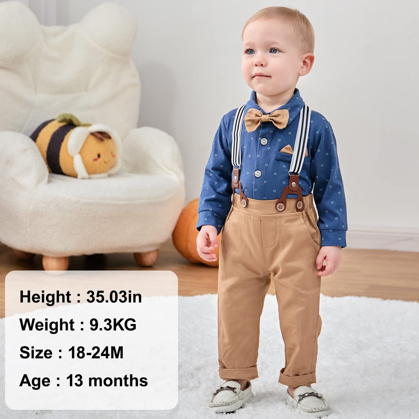 WESIDOM Baby Boy Clothes 0-18M Newborn Infant Gentleman Outfit, Shirt+Bowtie+Beret+Suspender Pant Baby boy Suit Clothing Set