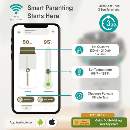Formula Maker Machine - Accurate WiFi Formula Dispenser with Inbuilt Sensors to Prevent Malnutrition - Instant Heating & Automatic Mixing - Quick Warm Bottle W/Free Mobile App