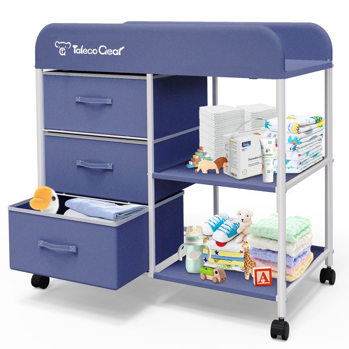 G TALECO GEAR Baby Changing Table, Portable Changing Table, Diaper Changing Station with Waterproof Pad, Changing Table Dresser with 3 Storage Baskets, Mobile Nursery Organizer for Newborn Essentials
