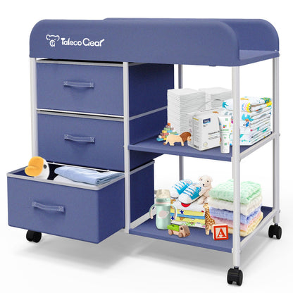 G TALECO GEAR Baby Changing Table, Portable Changing Table, Diaper Changing Station with Waterproof Pad, Changing Table Dresser with 3 Storage Baskets, Mobile Nursery Organizer for Newborn Essentials