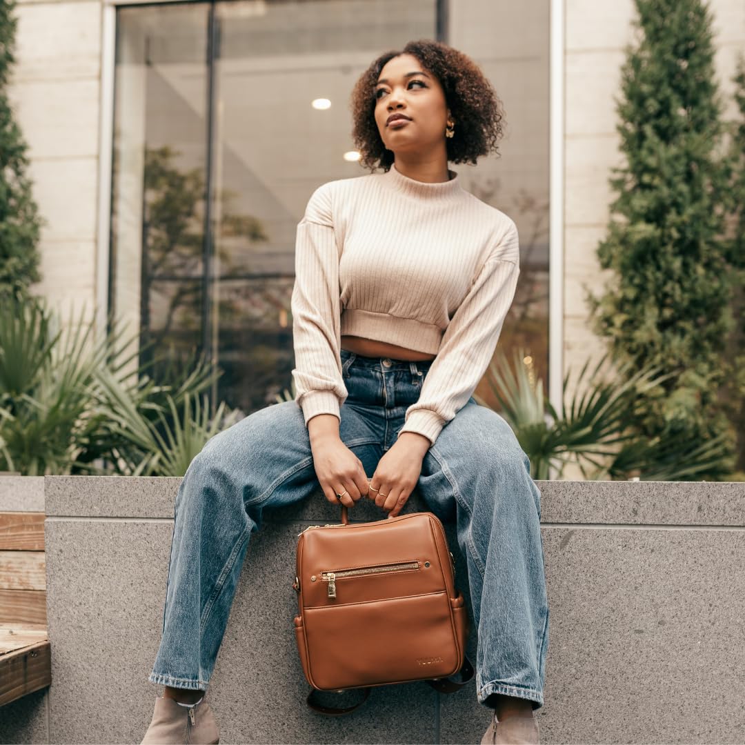 Mini Diaper Bag Backpack-Minimalist bag With Premium Vegan Leather Material With 7 Interior and 5 External Pockets (Onyx)