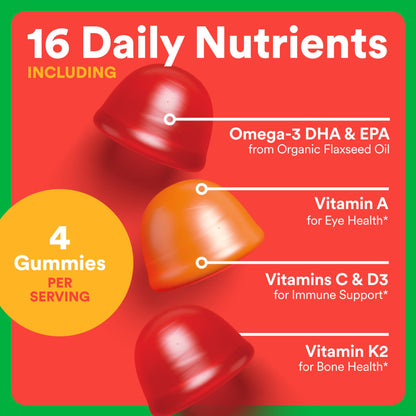 SmartyPants Kids Multivitamin Gummies: Omega 3 Fish Oil (EPA/DHA), Vitamin D3, C, Vitamin B12, B6, A, K & Zinc for Immune Support, Biotin, Gluten Free, Three Fruit Flavors, 120 Count (30 Day Supply)
