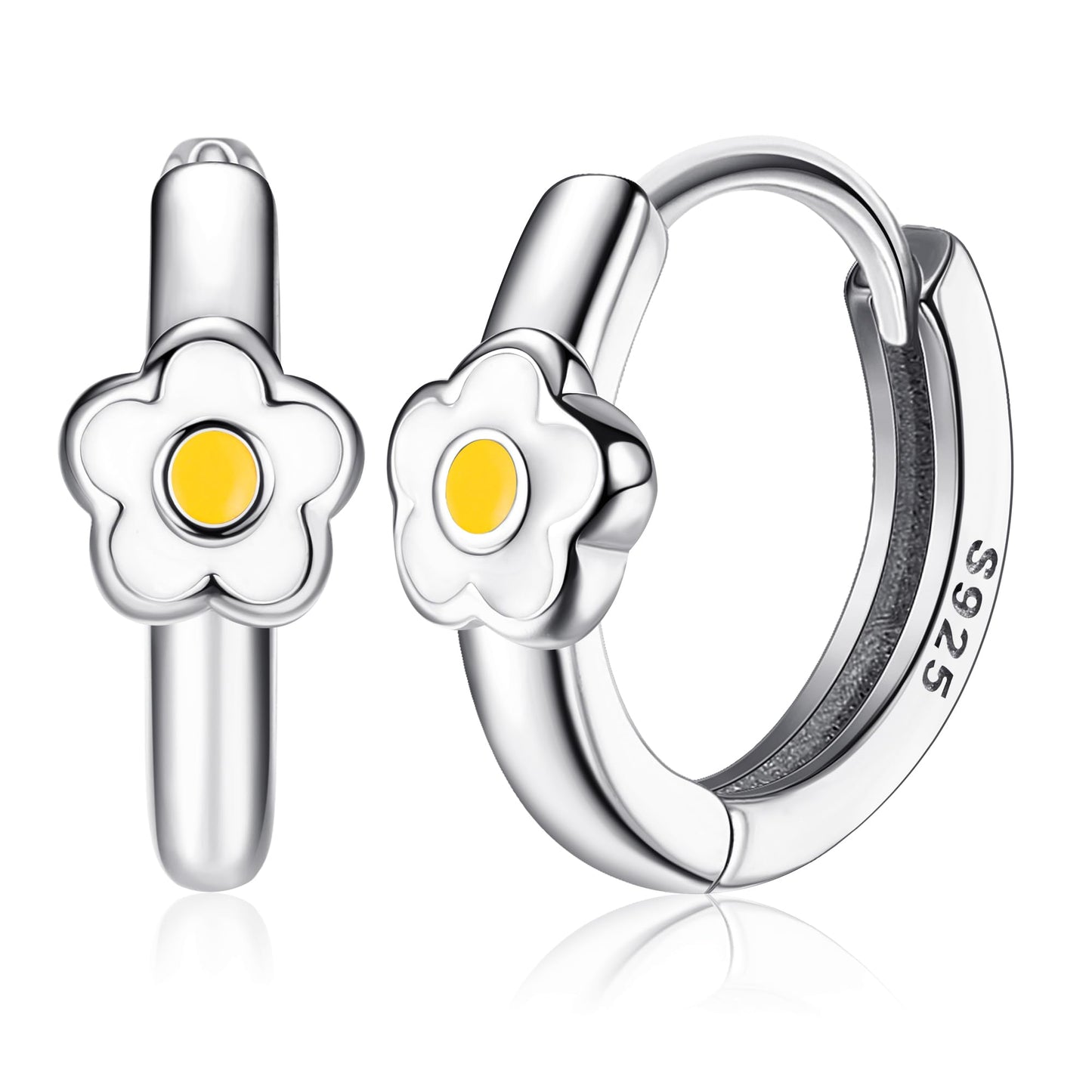 MILACOLATO 925 Sterling Silver Small Hoop Earrings Toddler 18K Gold Plated Daisy Earrings Pink Yellow FLower Huggie Hoop Earrings for Women Hypoallergenic Earrings for Sensitive Ears