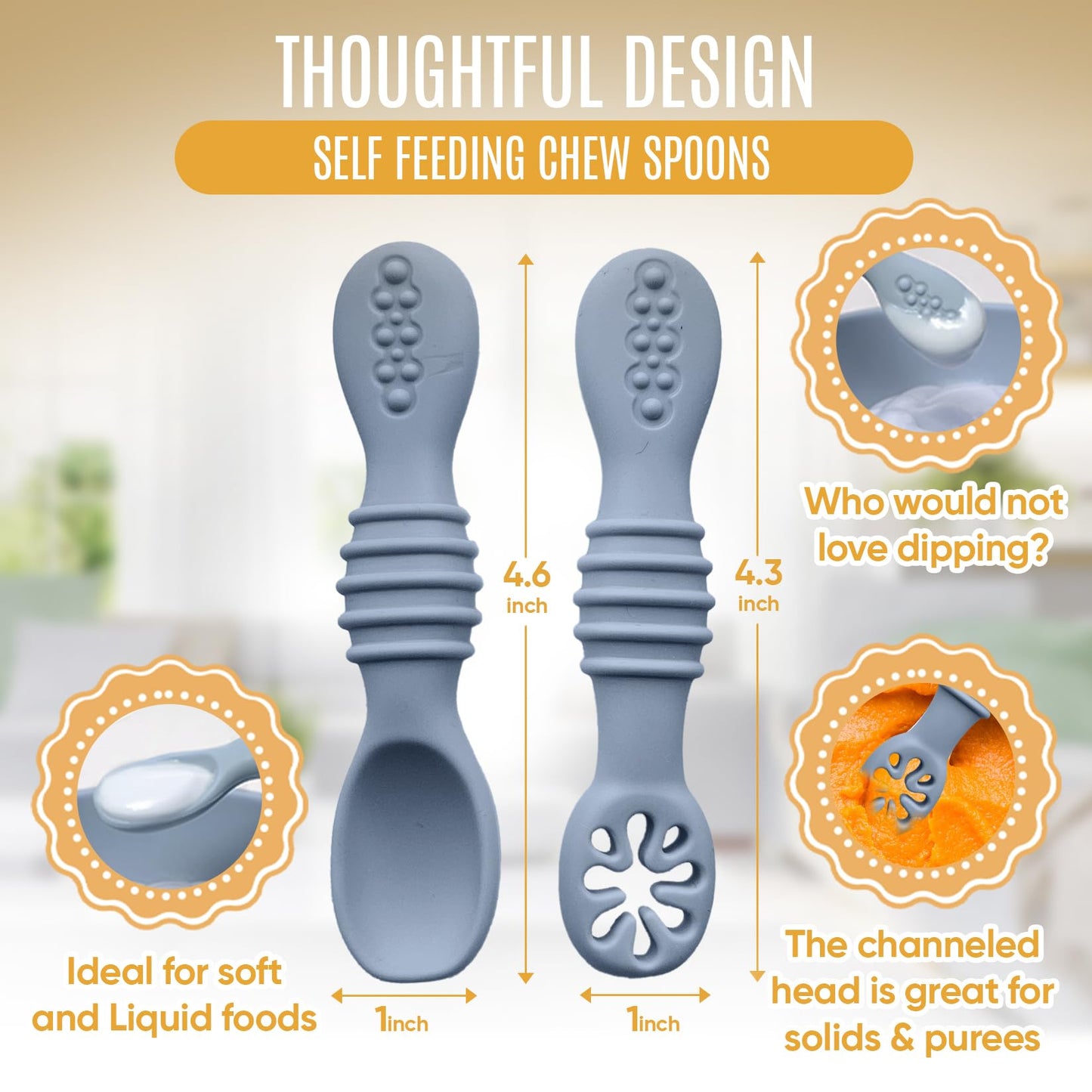 4pc Silicone Baby Spoons Self Feeding Baby Utensils 6-12 Months - 3 Baby Spoon - 1 Baby Fork - Toddler Cutlery Set - BPA Free, Dishwasher Safe, Baby Eating Essentials (Light pink/Army Green)