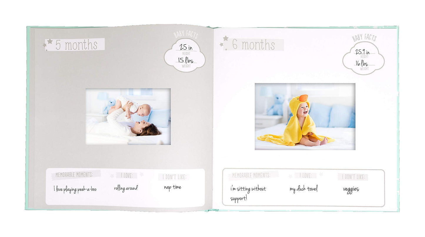 Kate & Milo Baby’s First Year Baby Memory Journal, Gender-Neutral Keepsake, Baby Milestone Memory Book and Photo Album, Perfect for Baby Showers, For New and Expecting Parents, Sky and Elephant