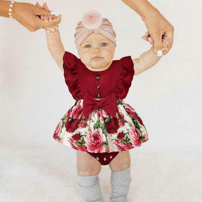 Sinhoon Baby Girl Clothes Newborn Ruffled Sleeveless Romper Floral Dreesy Bodysuit Heaedband 3pcs Baby Girl Summer Clothes