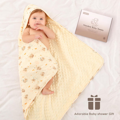 Baby Bath Towels for Newborn 100% Muslin Cotton and Minky Dot Fabric Neutral Hooded Baby Towels Set 2 Pack for Boys Girls Ultra Soft and Absorbent 30 x 30 Inch Green & Plant