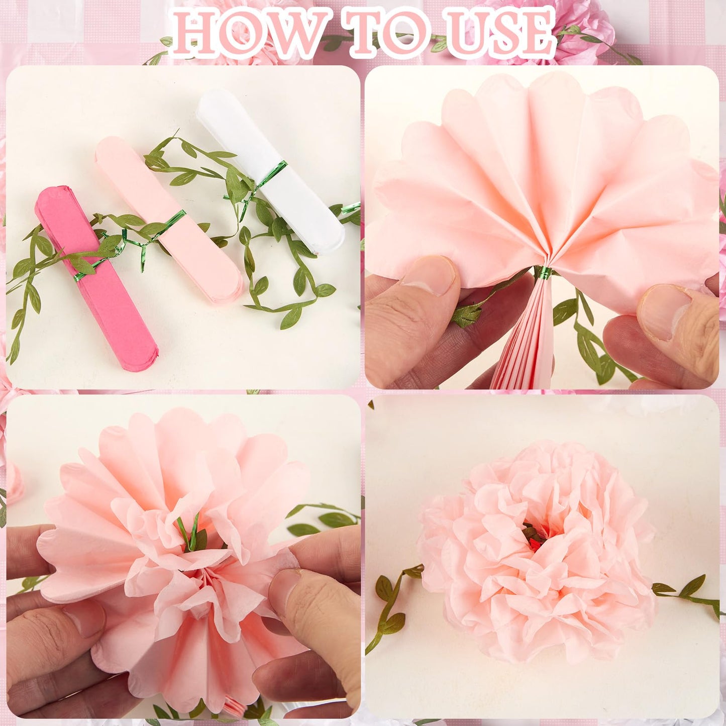 Nude Tissue Paper Pom Pom Garlands, Paper Flowers for Birthday Decorations, Baby Shower, Wedding Engagement, Bridal Shower, Spring Summer Party Decorations
