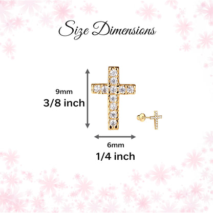 Cherished Moments Children's Sterling Silver or Gold-Plated Cross Earrings with CZs and Safety Screw Backs for Baptism, Christening and First Communion Gifts for Girls
