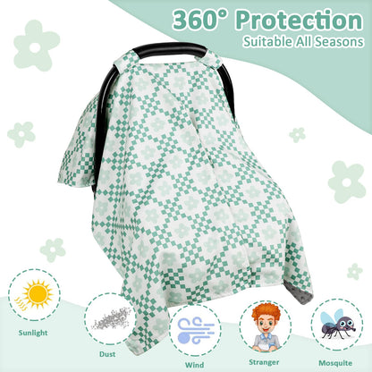 Baby Car Seat Cover, Breathable Infant Carseat Cover for Summer Peekaboo Opening Car Seat Canopy Cover, Nursing Cover for Baby Boys Girls (Blue Dinosaurs)