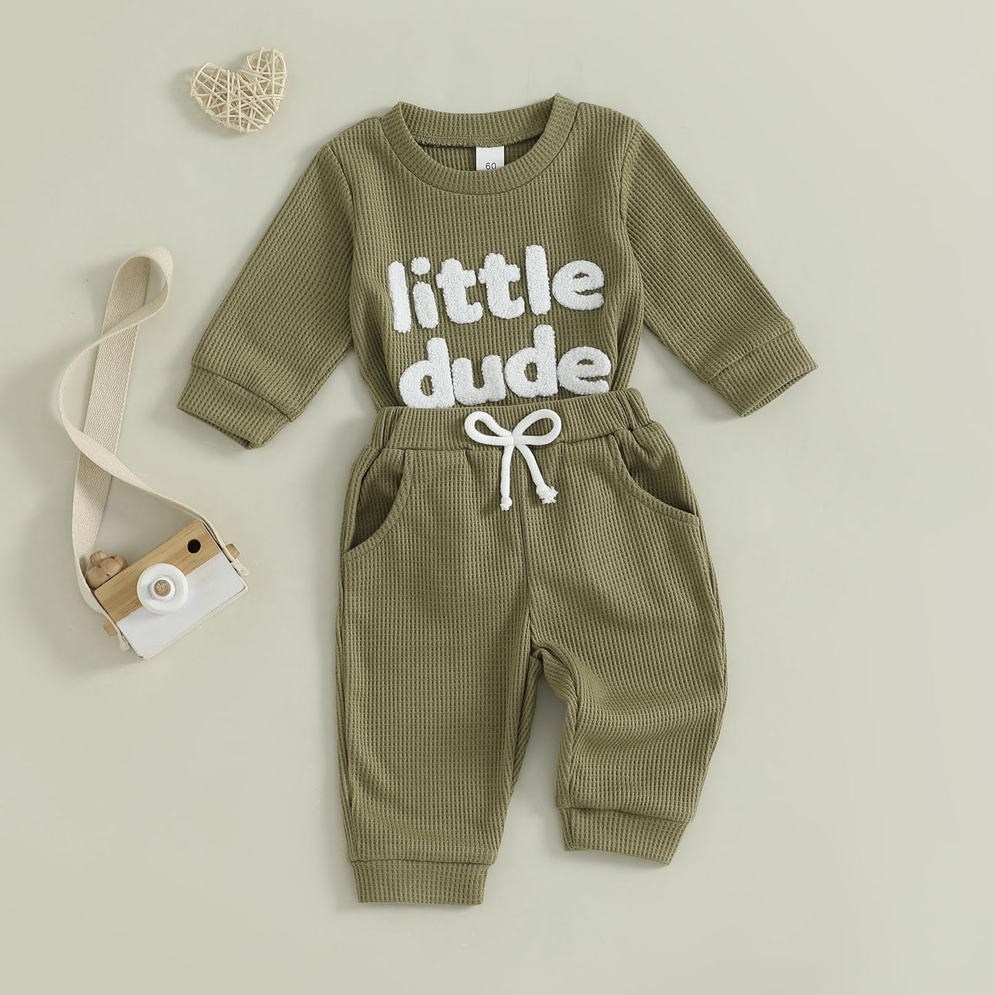 Douhoow Baby Boy Clothes Letters Embroidered Baby Sweatshirt Romper Waffle Pants Set Infant Boy Fall Winter Outfits