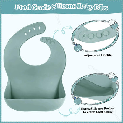 Silicone Baby Feeding Set 10 Pcs Baby Led Weaning Supplies Suction Bowl Divided Plate Baby Bibs Fruit Feeder Baby Spoons Forks Sippy Cup Toddler Utensil Sets Baby Essentials for Newborn Gift