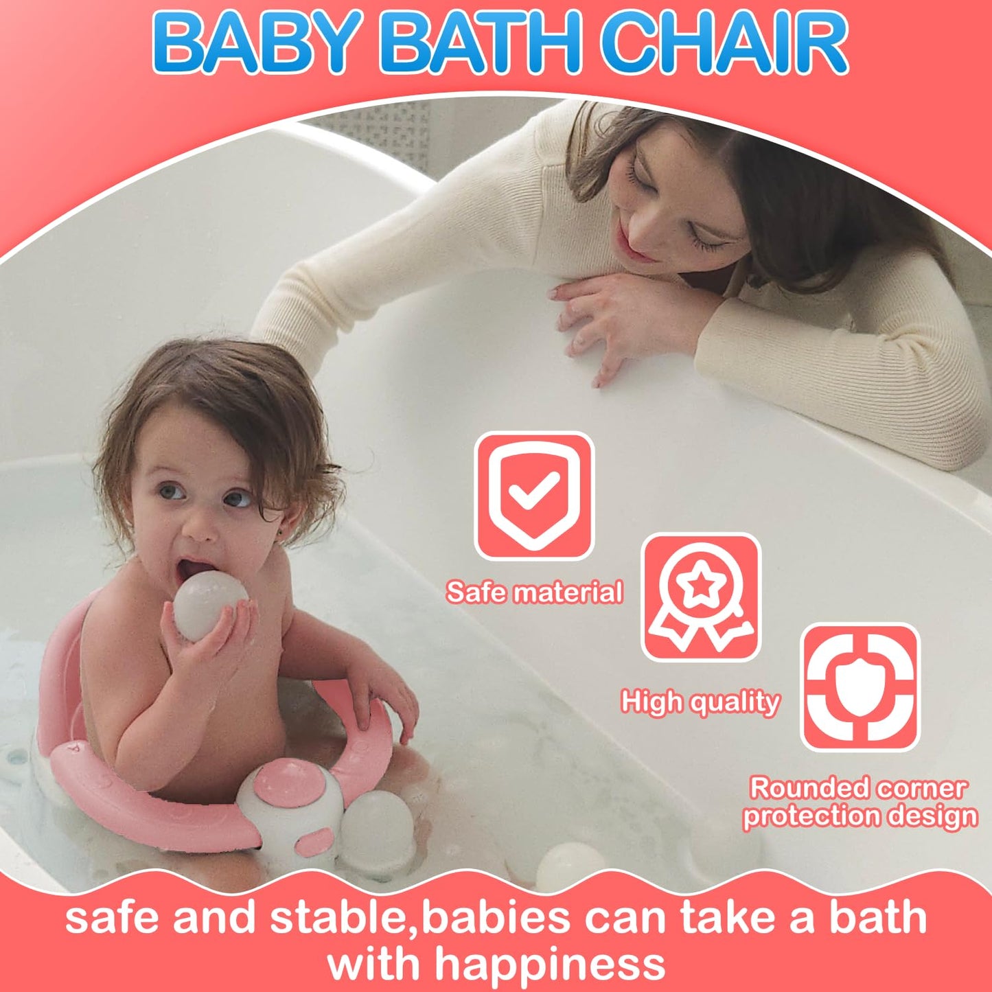 Baby Bath Seat for Babies 6 Months & up, Non-Slip Toddler Bath Seat for Baby & Newborn, Sit Up Bath Seat for Baby,Grey