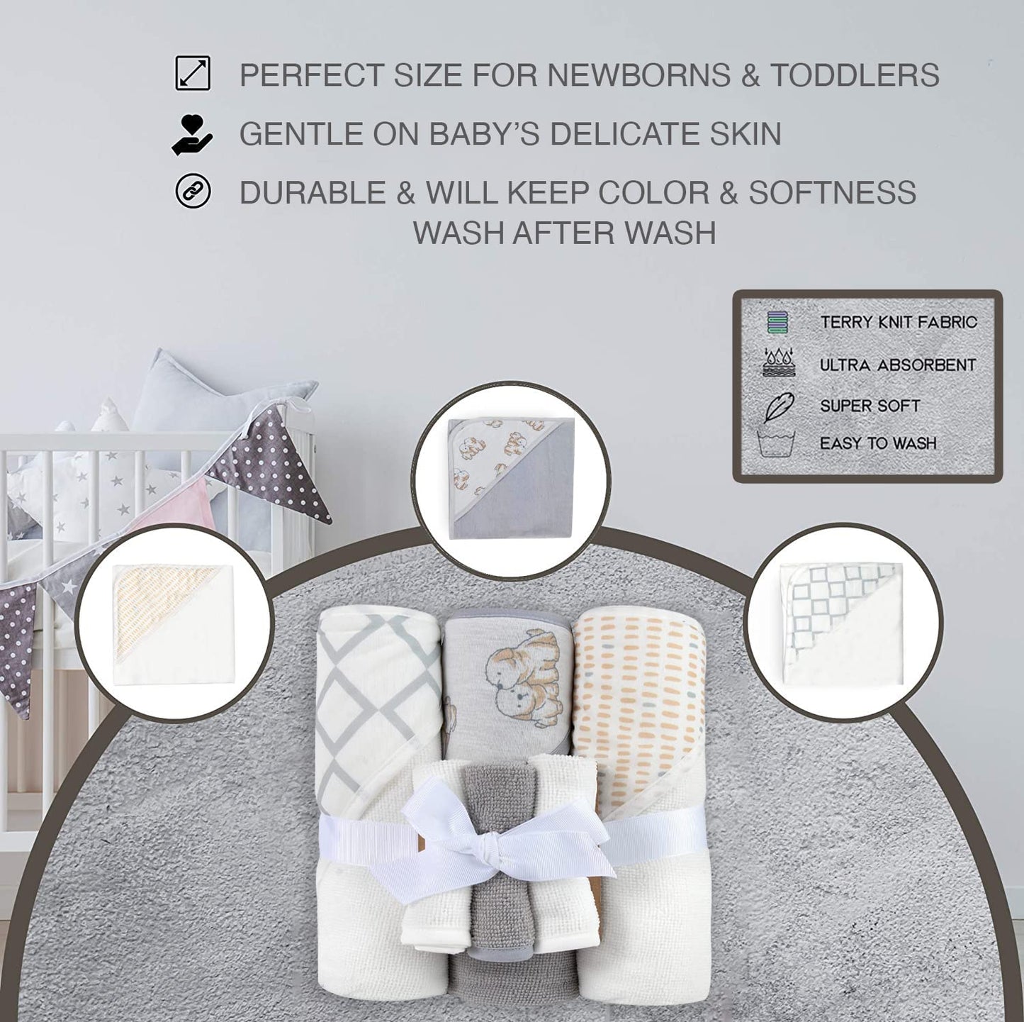 Hooded Baby Bath Towel and Washcloth 6 Piece Set for Newborns, Infants & Toddlers, Boys & Girls Baby Hooded Towels Set