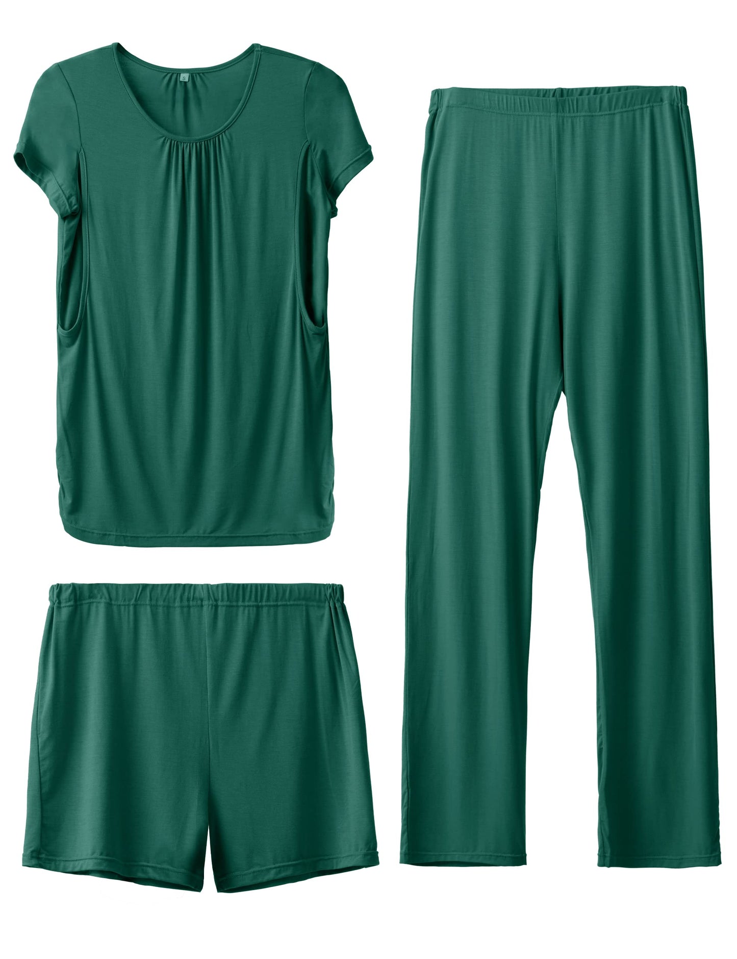 SUNNYBUY Womens Maternity Nursing Pajamas Set, Short Sleeve Breastfeeding Shirts，Pregnancy Shorts & Pants 3 Piece Nursing PJS