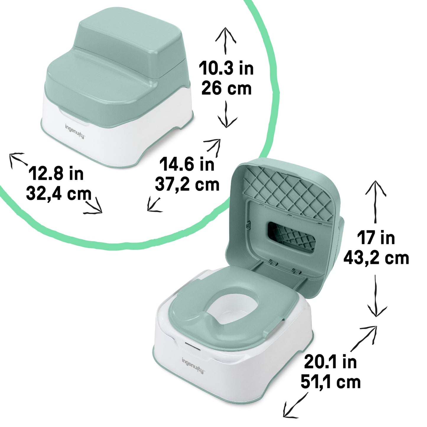 Ingenuity Prepare to Potty 3-in-1 System - Potty Training Toilet, Topper, Step Stool, Easy Setup, Pink, for Toddlers 18 Months+