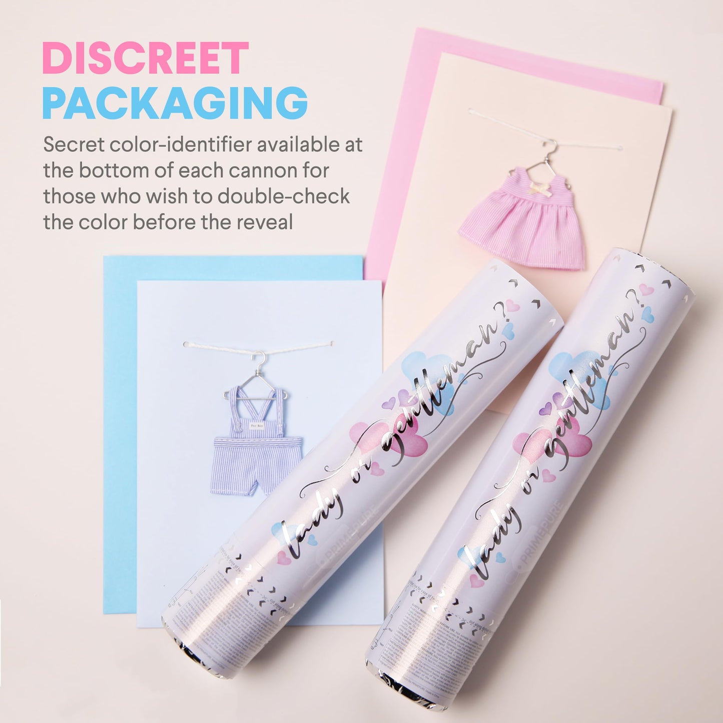 PrimePure Gender Reveal Confetti Cannon - Heart Shaped Confetti Poppers - Blue 2 Pack - Baby Boy Gender Reveal Party Poppers Party Cannons Shooter Blaster