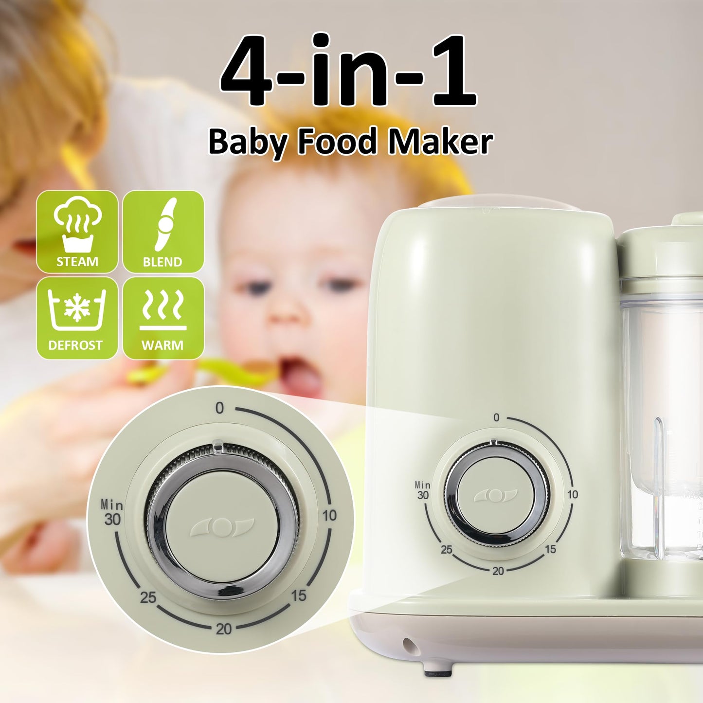 Baby Food Maker, 4 in 1 Baby Food Processor and Steamer, Puree Blender, Multifunctional Baby Puree Maker, Dishwasher Safe, White
