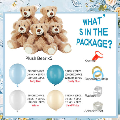 Meooeck 185 Pcs Bear Baby Shower Party Decorations Table Centerpieces 5 Pcs 13. 5'' Gender Reveal Bears 180 Balloons Kit Baby Shower Table Decor for Birthday Wedding(Green, Brown, Nude, White)