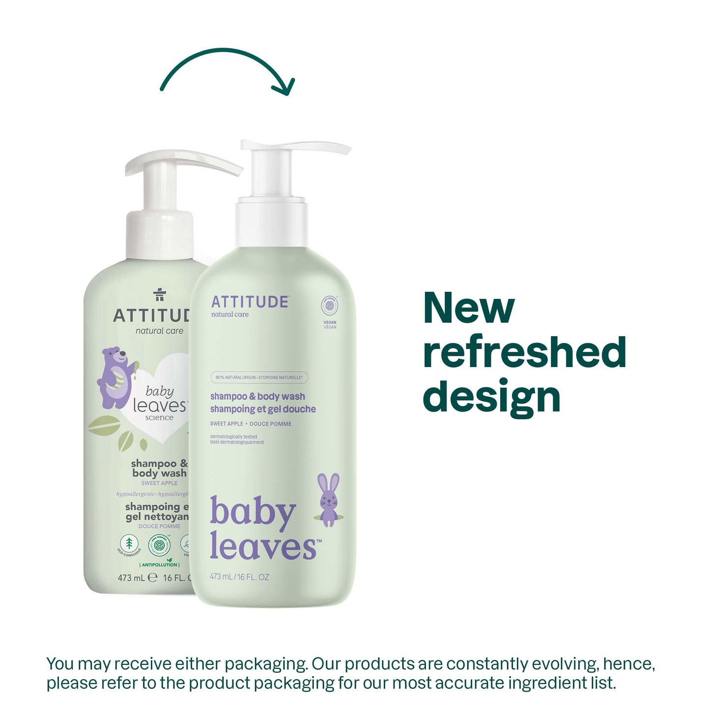 ATTITUDE 2-in-1 Shampoo and Body Wash for Baby, Fragrance-Free EWG Hypoallergenic Plant- and Mineral-Based Ingredients, Vegan and Cruelty-Free, Unscented, 16 Fl Oz