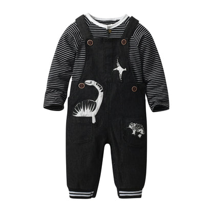 Baby Boy Clothes Set Infant Boy's Long Sleeve Romper+Dinosaur Denim Overalls Toddler Boys Fall Winter Outfits Suit
