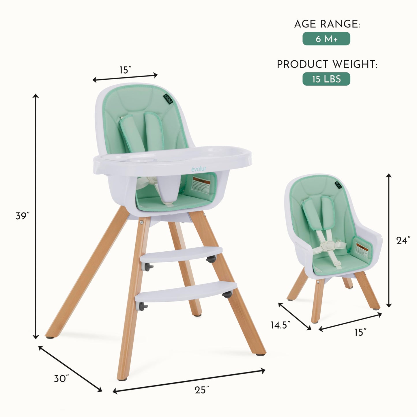 Evolur Zoodle 2 in 1 Convertible Baby High Chair in Light Gray