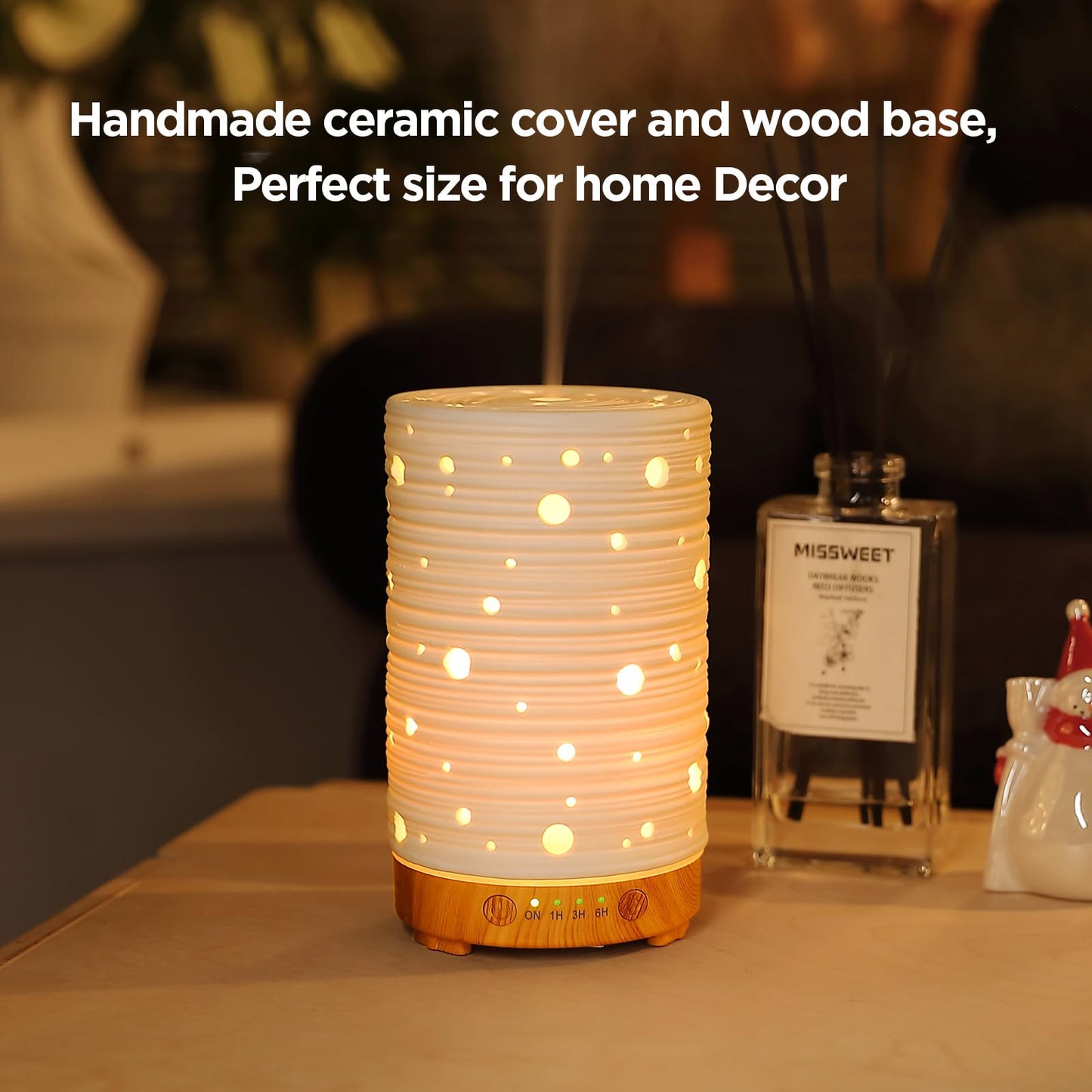 Essential Oil Diffuser Hand Blown Glass Aromatherapy Diffuser - Ultrasonic Cool Mist Scent Aroma Diffuser, Whisper Quiet with Auto Shut-Off, Timer Setting &7 Colors Night Light for Home