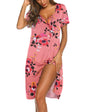 Ekouaer Women's Nightshirt Short Sleeve Button Down Nightgown V-Neck Sleepwear Pajama Dress