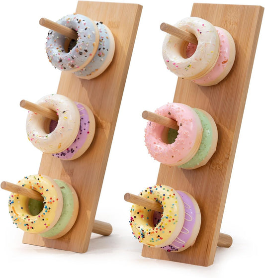 Aimto Donut Wall Stand Wooden Doughnut Display Stand Dessert Table Decoration for Party, Dessert Table,Birthday, Wedding, Baby Shower, Bridal Showers, Pack of 2（Bamboo）