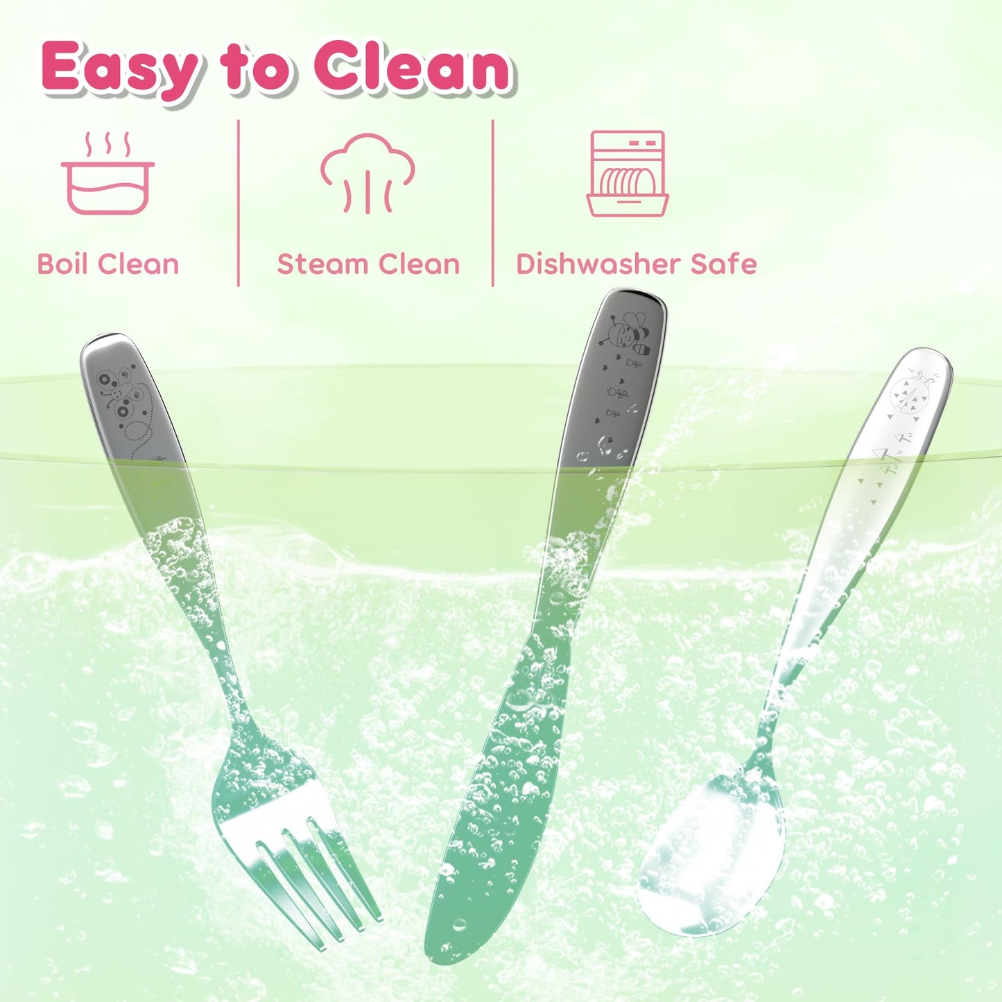 Lehoo Castle Kids Silverware Stainless Steel 6 Piece - Toddler Spoons and Forks Knife Set, Metal Kids Cutlery Set, Toddler Utensils Self Feeding (Dinosaur World)