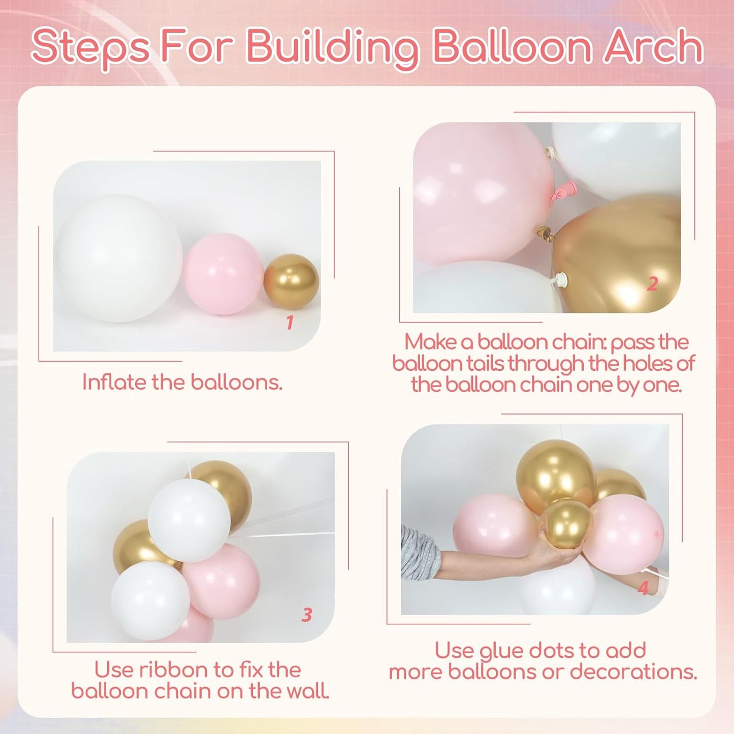 136pcs Pink and White Gold Balloon Arch Garland Kit with Pink White Metallic Gold Balloons for Birthday Bridal Baby Shower Decorations