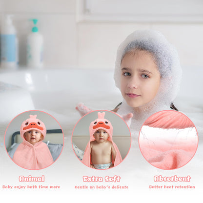 Hooded Baby Towels Boy for 0-6 Years, 50"x 32" Extra Large Toddler Bath Towels with Hood for Boys & Girls, 2-Pack Absorbent Thick Soft Gift for Kids Yellow Lion & Orange Monkey