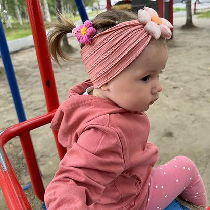 3 Pcs Baby Flower Headbands Baby Girls Nylon Headband Soft Hairbands Hair Accessories for Newborn Infant Toddler Kids (Beige Pink Khaki)