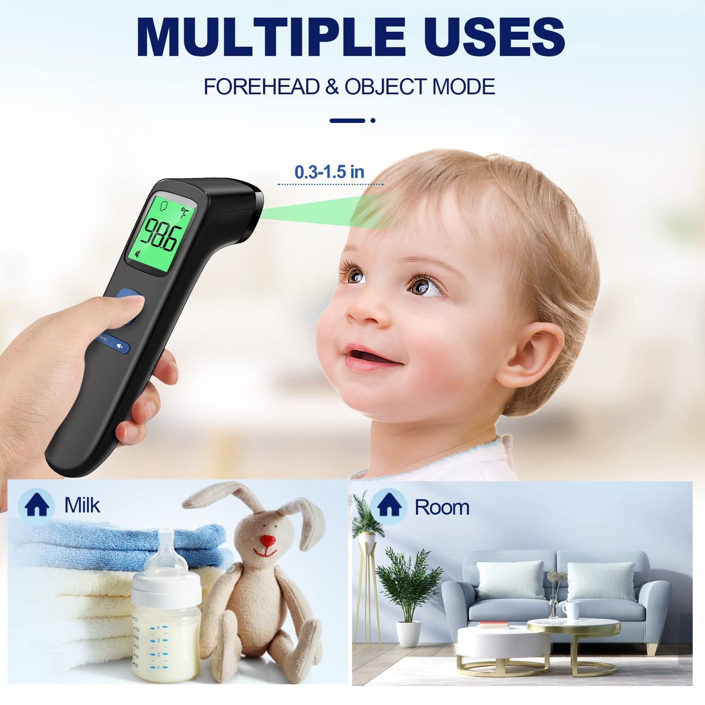 No-Touch Thermometer for Adults and Kids, Accurate Digital Baby Thermometer, FSA HSA Eligible, Fever Alarm & Silent Mode, 2 in 1 Forehead & Object Mode
