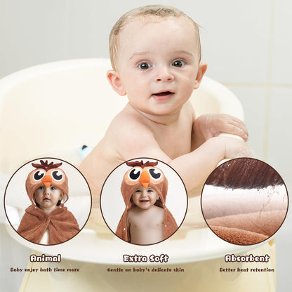 Hooded Baby Towels Boy for 0-6 Years, 50"x 32" Extra Large Toddler Bath Towels with Hood for Boys & Girls, 2-Pack Absorbent Thick Soft Gift for Kids Yellow Lion & Orange Monkey