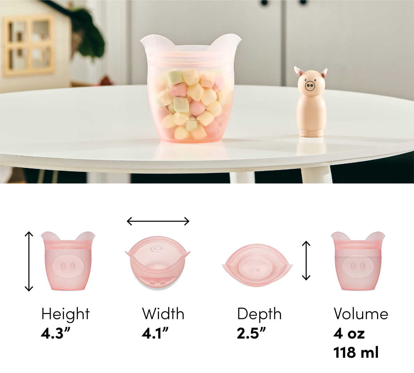 Zip Top Reusable 100% Silicone Baby + Kid Snack Containers - The only containers that stand up, stay open and zip shut! No Lids! Made in the USA - Teal Bear