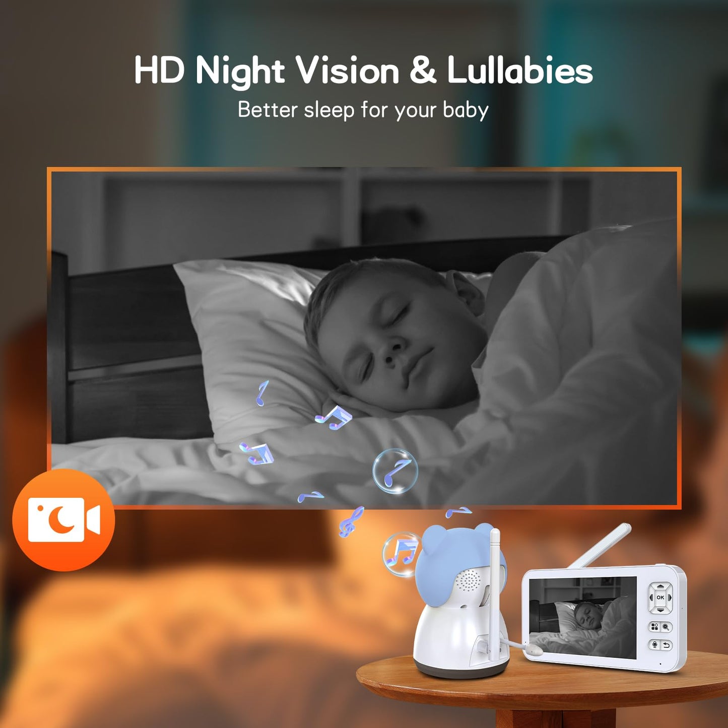 Smart WiFi Baby Monitor,2K HD Baby Camera with 5" Color Display,Night Vision,Remote Pan Tilt Zoom,Cry & Motion Detection,Temp & Humidity Sensor,2-Way Talk,APP Control,Works with iOS & Android