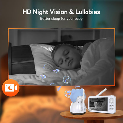 Smart WiFi Baby Monitor,2K HD Baby Camera with 5" Color Display,Night Vision,Remote Pan Tilt Zoom,Cry & Motion Detection,Temp & Humidity Sensor,2-Way Talk,APP Control,Works with iOS & Android