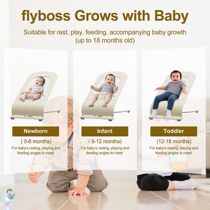 3-in-1 Portable Baby Bouncer & Rocker Chair for Newborn to Toddler - 4 Adjustable Recline Positions, Breathable Cotton Fabric, Natural Vibration, Supports Up to 33 lbs (Oatmeal Khaki)
