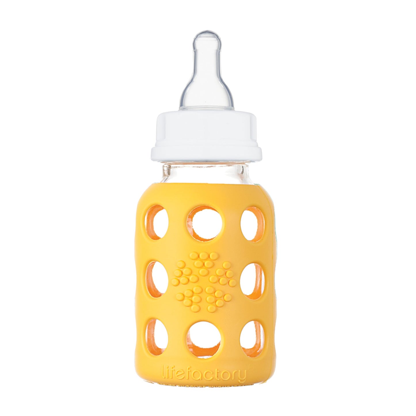 Lifefactory 4-Ounce BPA-Free Glass Baby Bottle with Protective Silicone Sleeve and Stage 1 Nipple, Lilac