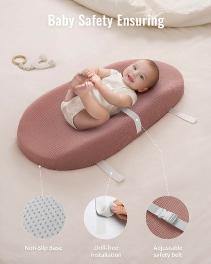 Blissful Diary Muslin Baby Changing Pad with Waterproof Lining Foam, Diaper Changing Table Pad with Cover for Dressers (Dusty Pink, Avocado)