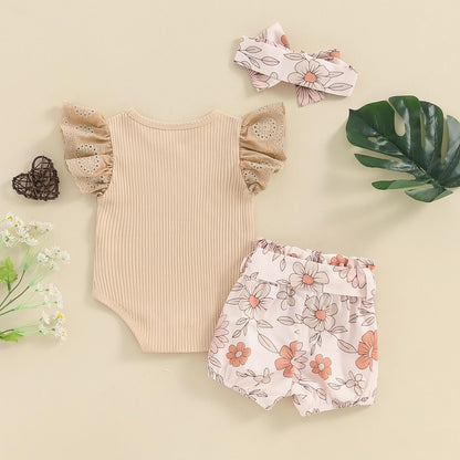Hello World Newborn Outfit Baby Girl Going Home Outfit Ruffle Ribbed Romper Top Floral Pants Set Cute Summer Clothes