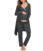 SWOMOG Maternity Nursing Robe Set 3 Piece Breastfeeding Pajamas 3 in 1 Labor Delivery Sleevless Tops&Long Pants Pregnancy Pjs