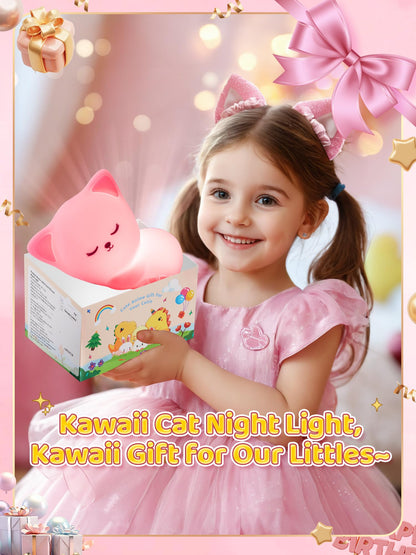 Mubarek Night Light for Kids, 16 Colors Dimmable Kids Night Light lamp, Remote Silicone Night Light for Baby Nursery, Rechargeable Cute Lamp Cat Lamp,Timer Toddler Night Light,Nightlight for Kids Room