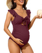 Charmo Ruffle Maternity Bathing Suits for Women Ribbed Tie Knot Maternity Swimsuit Cutout Ruched Pregnancy Swimwear