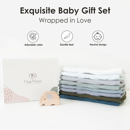 8-Pack Baby Muslin Bibs, Soft Cotton Drool Bibs for Boys Girls, Adjustable and Absorbent Newborn Bib Set for Feeding and Drooling