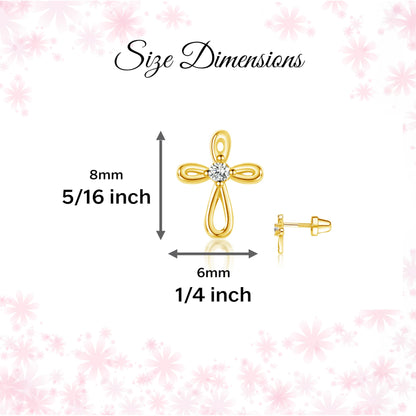 Cherished Moments Girl's 14K Dainty Gold-Plated or Sterling Silver Infinity Cross Earring with CZ and Screw Back