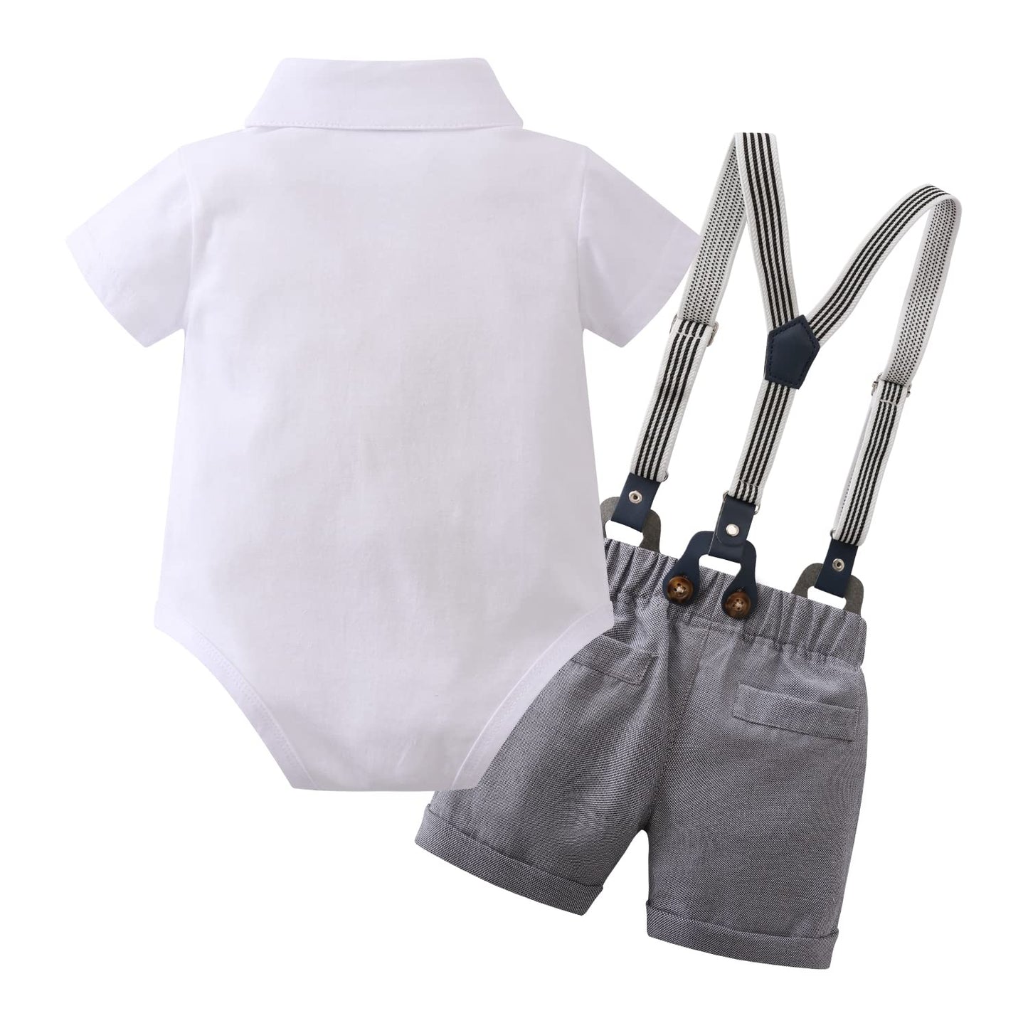 YUEMION Infant Baby Boy Clothes Gentleman Outfits Suits Summer Short Sleeve Bowtie Bodysuit Shirts + Suspender Shorts(0-24M)